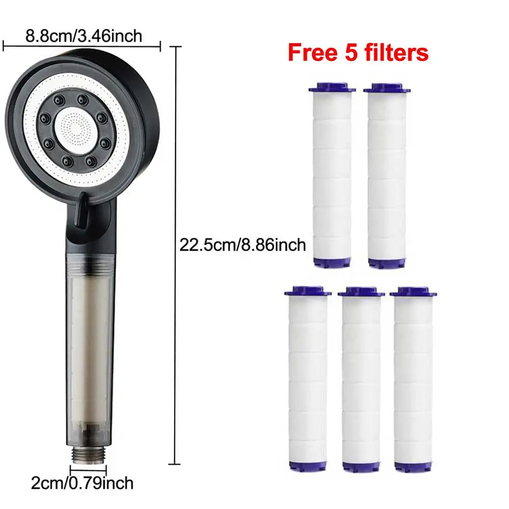 High Pressure Shower Head Set 5 Jet Modes Adjustable Shower Head with Filter Large Water Flow Spray Bathroom Accessories
