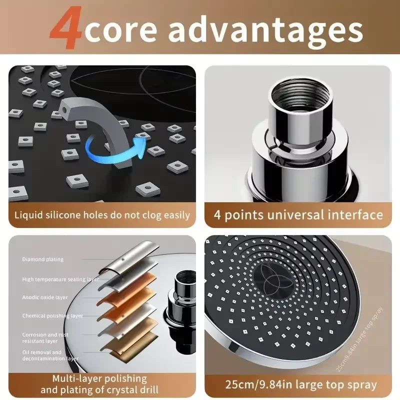 25cm Top Spray Large Water Volume Booster Shower Head Pressurized Single Head Home Bathroom Shower Head