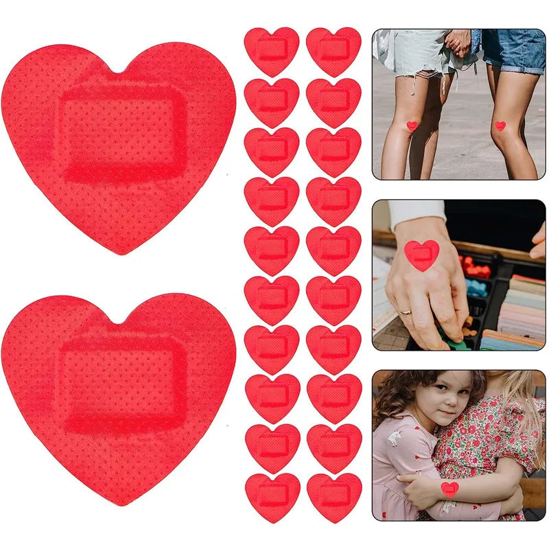 20/50pcs Heart Shape Bandages Cute Red Heart Wound Dressings Breathable Comfortable  Adhesive Portable Stickers for Kids Adults