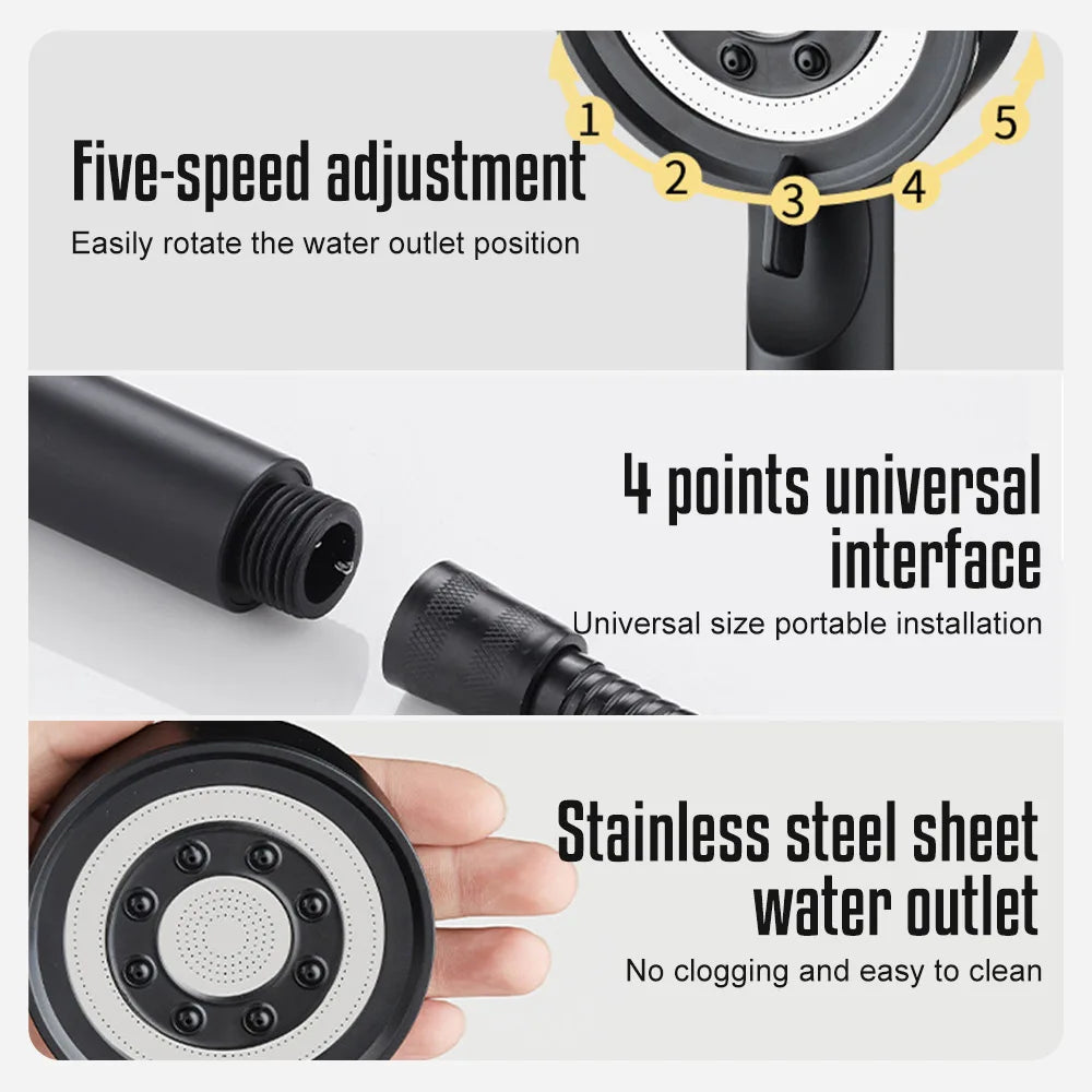 High Pressure Shower Head Set 5 Jet Modes Adjustable Shower Head with Filter Large Water Flow Spray Bathroom Accessories