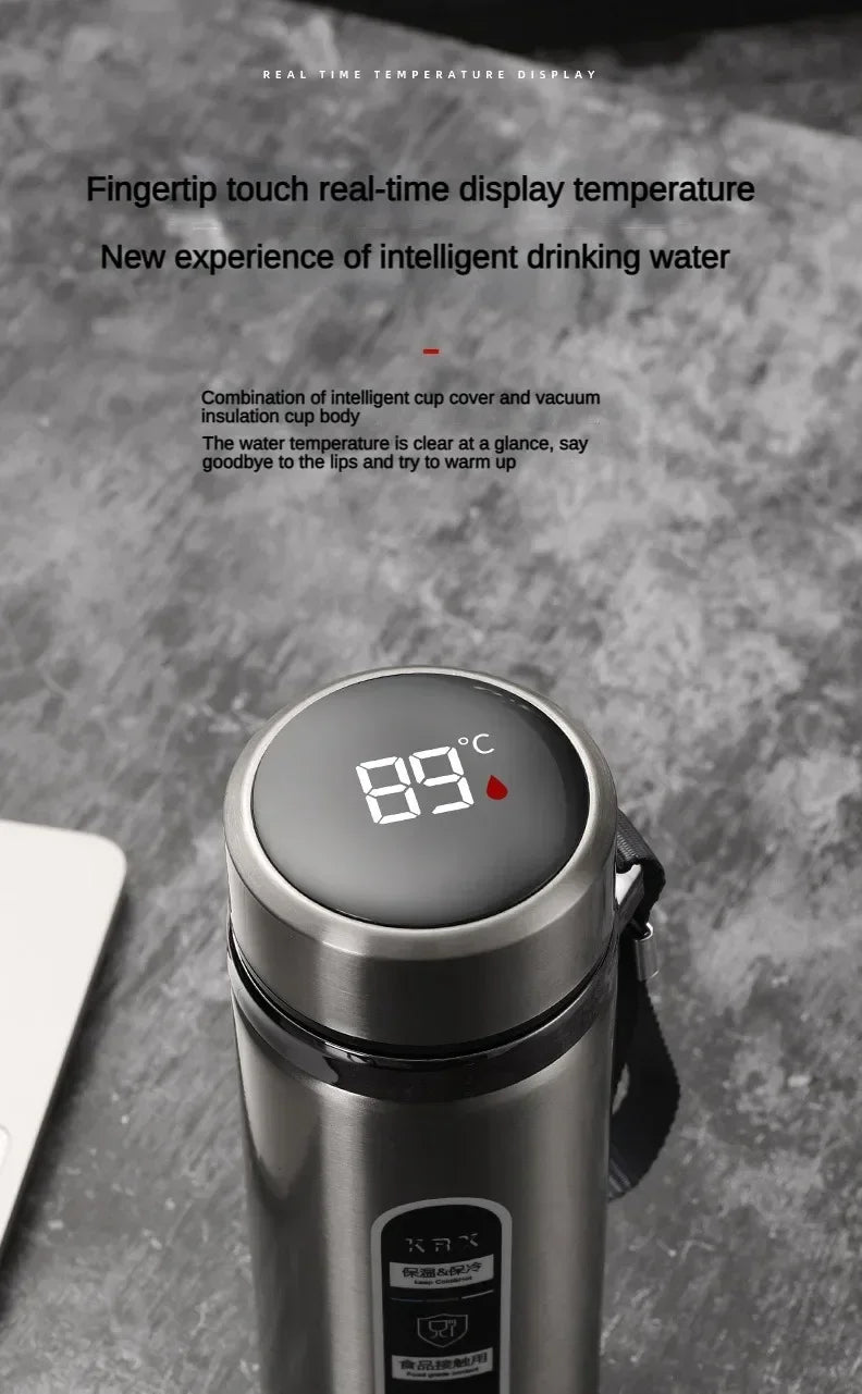800ML-1L Stainless Steel Thermos Bottle 304 Tea Bottle Car Vacuum Bottle with LED Temperature Display Portable Drinking Cup