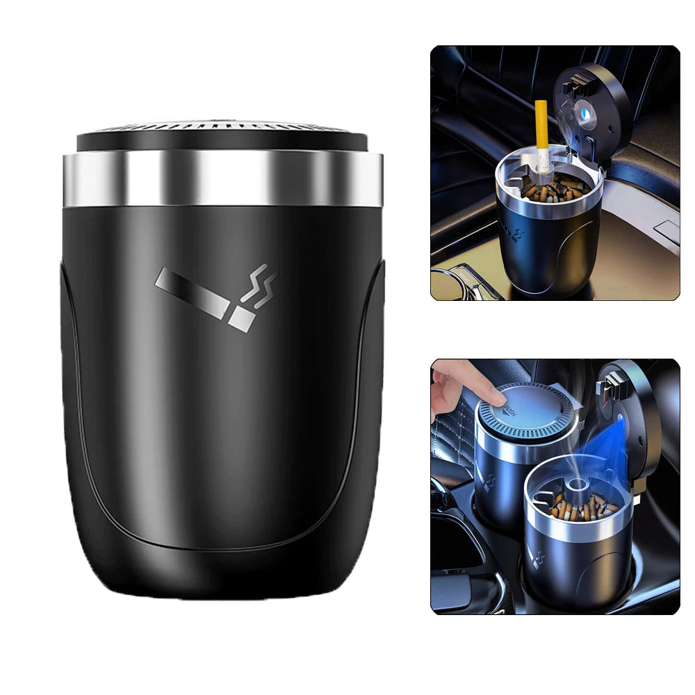Car Ashtray With LED Light Universal Alloy Ash Tray Car  Retardant Cigarette Holder Ash Tray Automotive Supplies ﻿