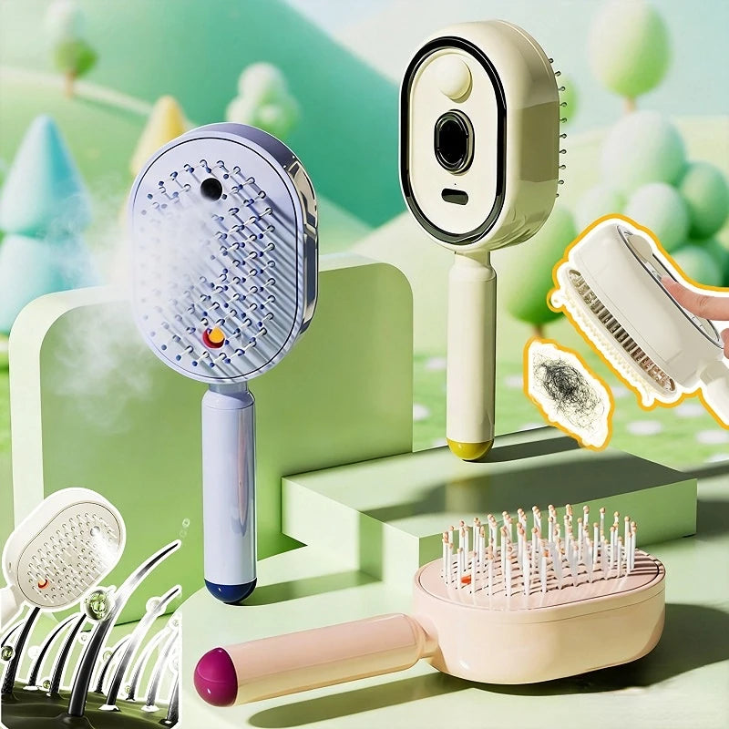 Electric Spray Hair Brush With Water Spray Air Cushions Steam Massage Comb Rechargeable Smoothing Styling Frizz Control Brush