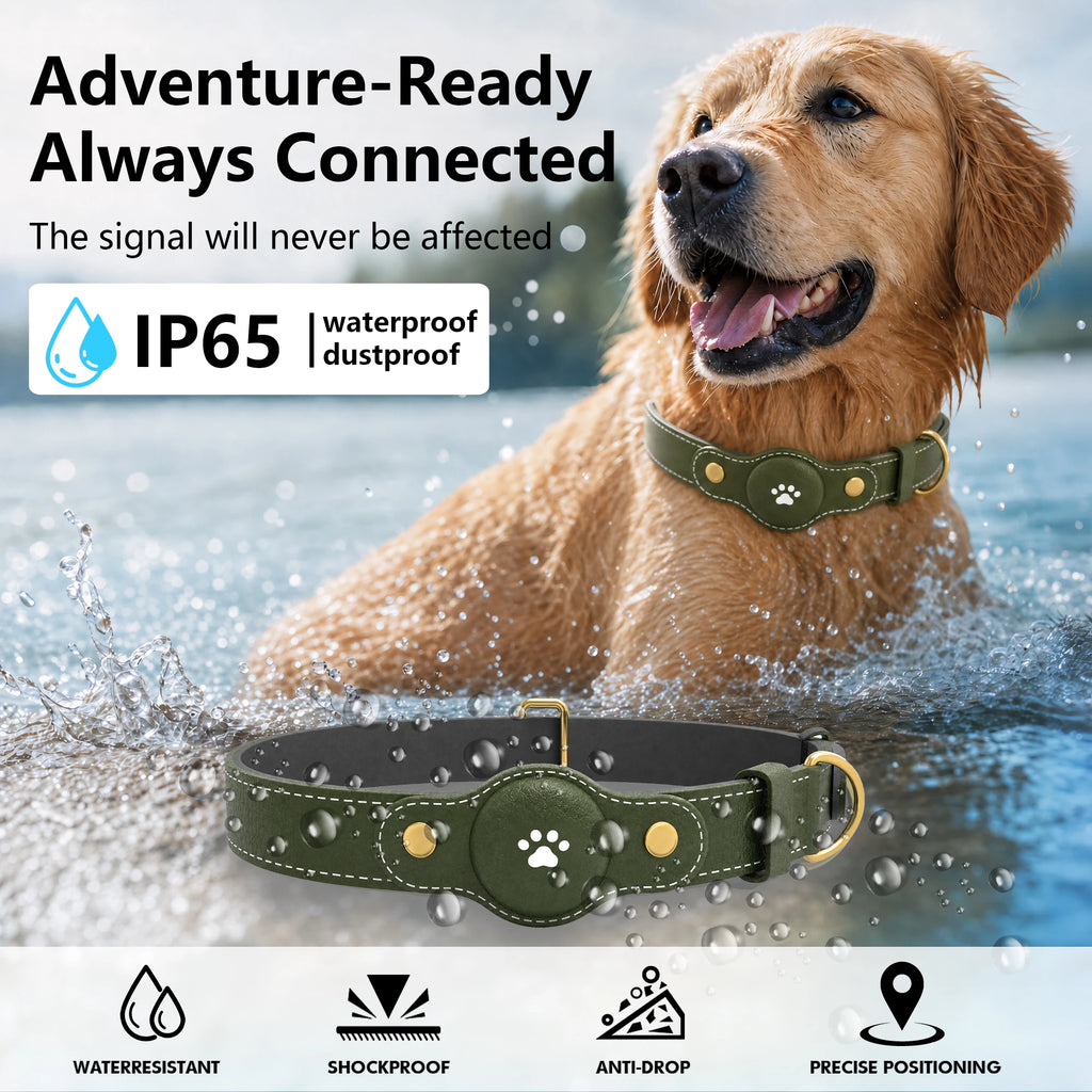 GPS Tracker Dog Collar(Tracker Included) Smart Pet Collar with Real-Time Tracking,No Monthly Fee/Subscription Waterproof Leather