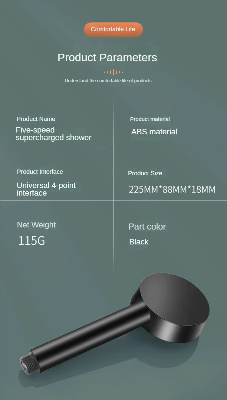 High Pressure Handheld Shower Head 5 Modes Adjustable Shower Heads Water Saving Spa Shower Head Sprayer Bathroom Accessory