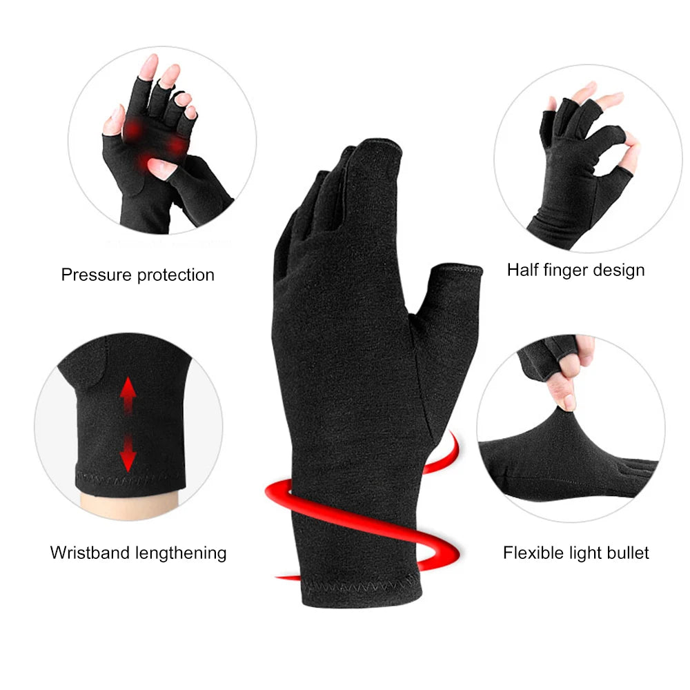 1Pair Copper Arthritis Gloves Half Finger Gloves Fingerless Gloves For Women Compression Gloves For Arthritis,Carpel Tunnel Pain