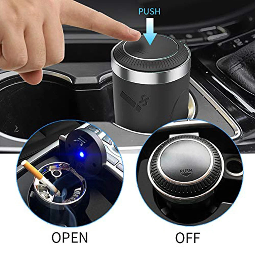 Car Ashtray With LED Light Universal Alloy Ash Tray Car  Retardant Cigarette Holder Ash Tray Automotive Supplies ﻿