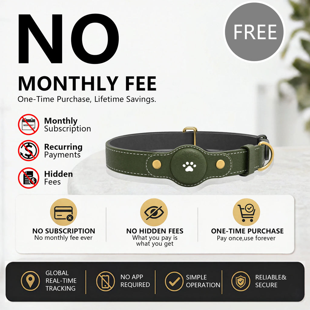 GPS Tracker Dog Collar(Tracker Included) Smart Pet Collar with Real-Time Tracking,No Monthly Fee/Subscription Waterproof Leather