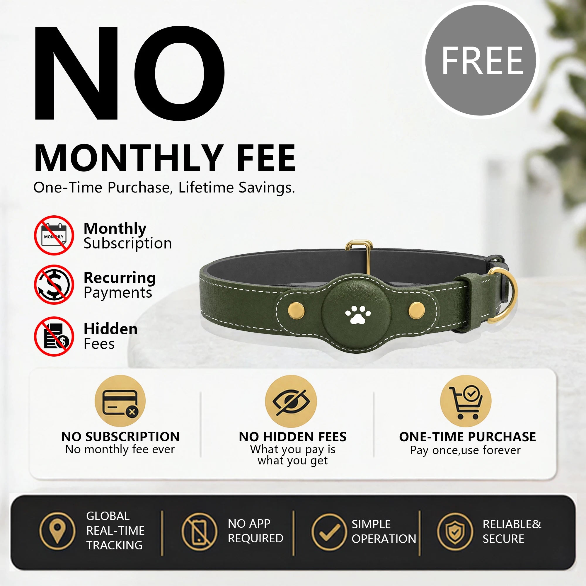 GPS Tracker Dog Collar(Tracker Included) Smart Pet Collar with Real-Time Tracking,No Monthly Fee/Subscription Waterproof Leather