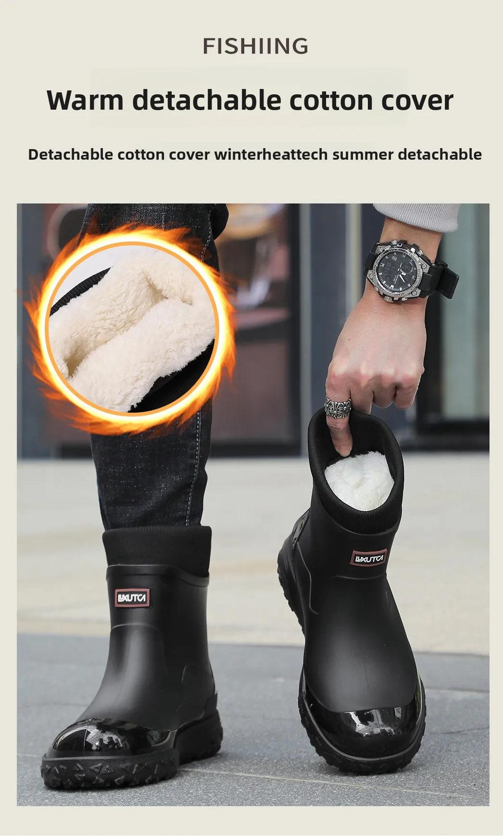 Fishing water shoes for men waterproof anti-slip  wear-resistant rain boots rain shoes, 2026 new style kitchen work rubber shoes