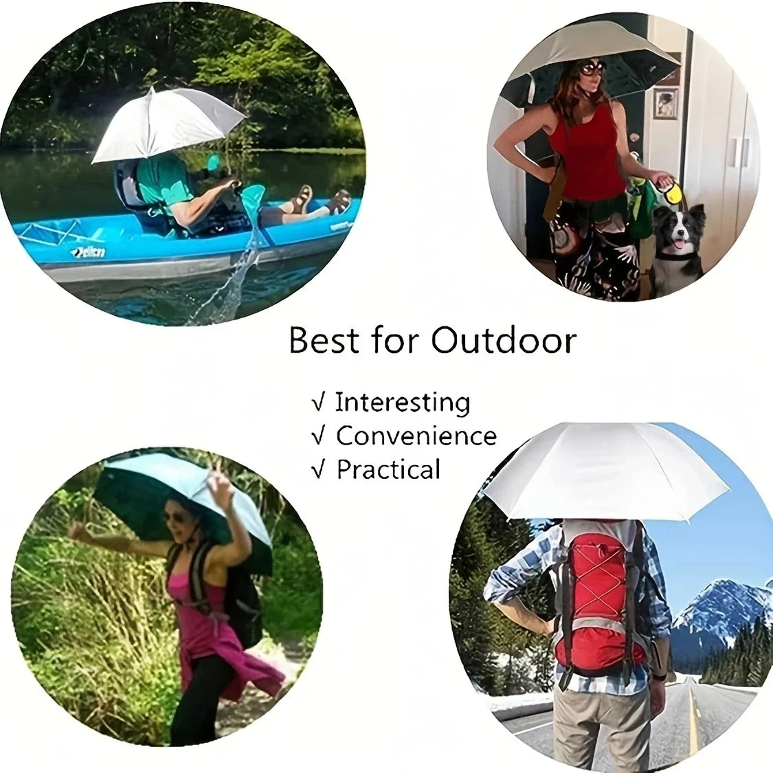 Fishing Umbrella Hat – Head - mounted Sunshade for Outdoors. Large, Foldable, All - Weather. Reinforced Windproof, Wide Canopy,
