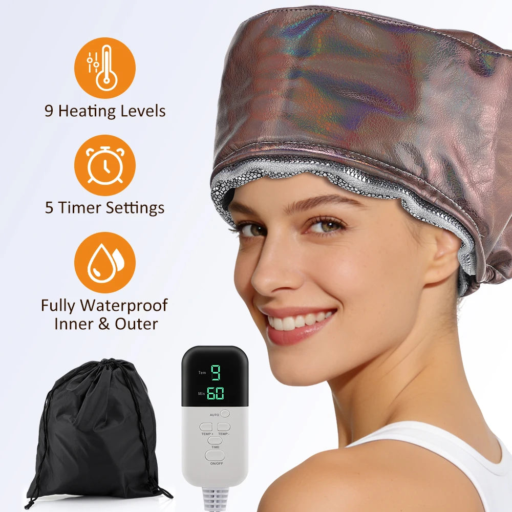 Hair Steamer For Deep Conditioning Thermal Heat Cap 9-Level 5 Timer Electric Thermal Hat Waterproof Salon Hair SPA Steamer Cap