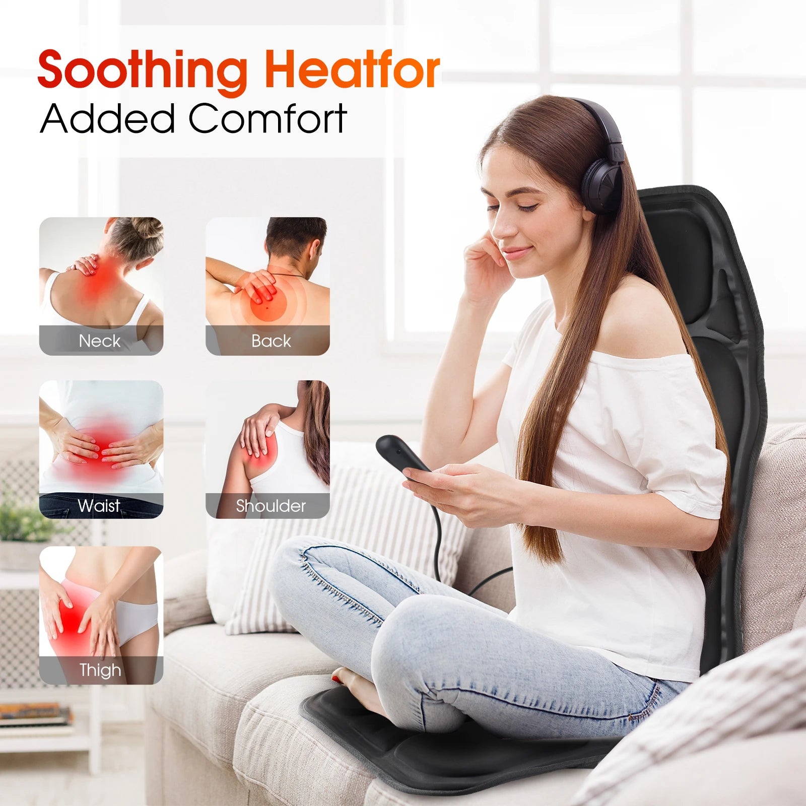 Electric Heating Vibrating Massage Pad Muscle Relax Cussion Seat Lumbar Back Shoulder Massager Mattress for Car Office Home