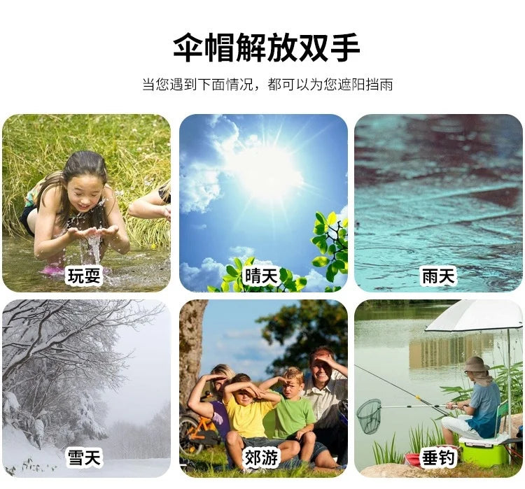 Fishing Umbrella Hat – Head - mounted Sunshade for Outdoors. Large, Foldable, All - Weather. Reinforced Windproof, Wide Canopy,