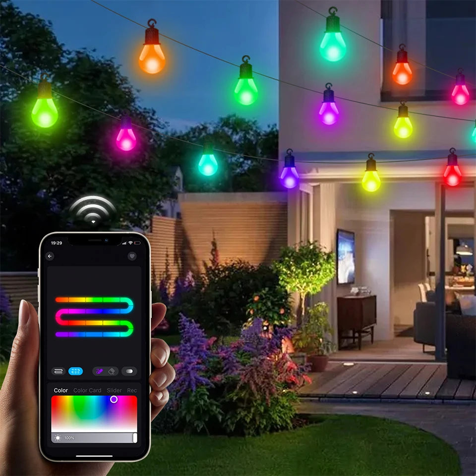 Smart WIFI/Bluetooth G40 LED Bulb String Light 25/50 Bulbs Christmas USB Fairy Lights Room Outdoor Garden Decor LED Garland Lamp