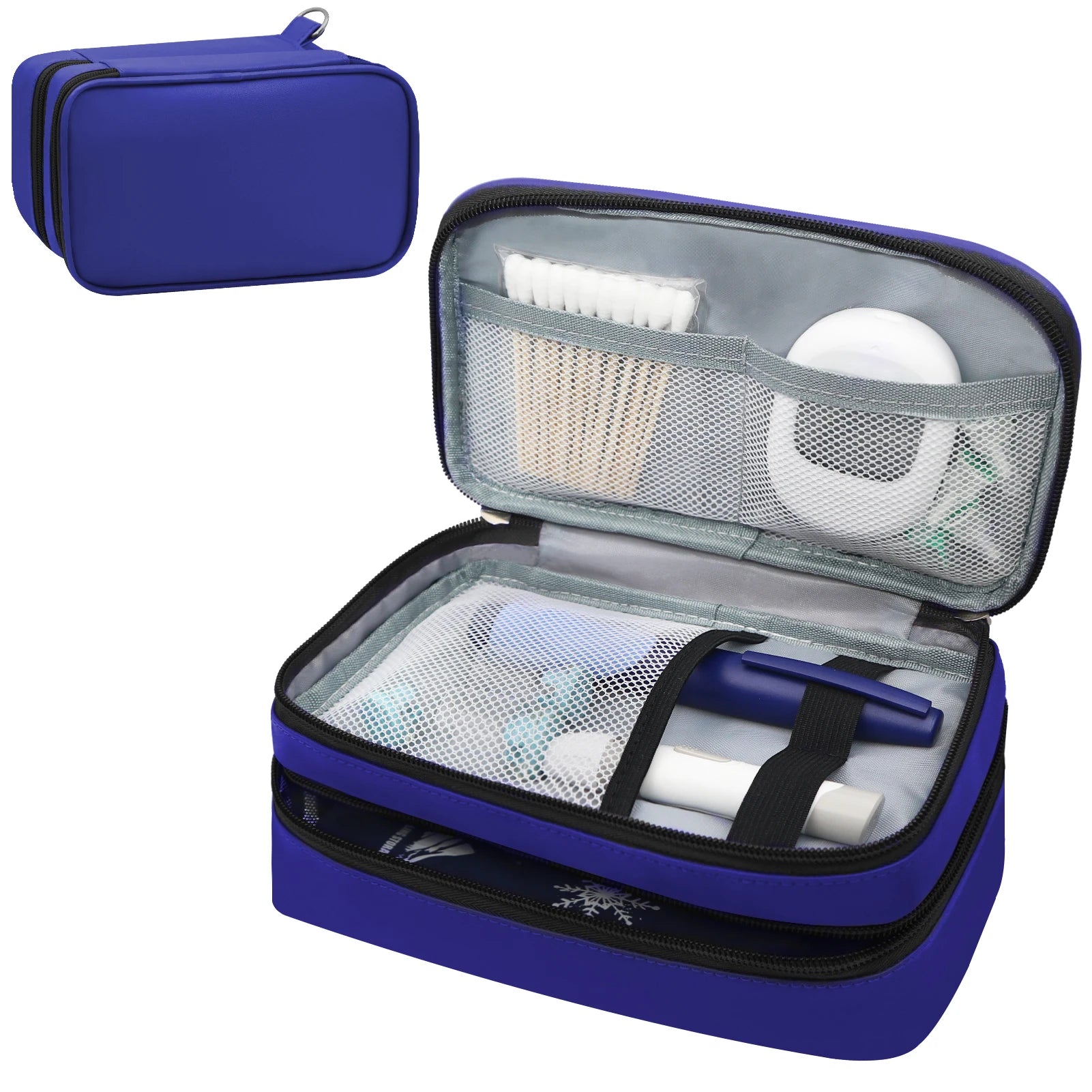 Royal Blue Diabetic Supplies Travel Case for Men, Single Layer/Double Layer Medical Storage Pouch for Insulin Pens, Bag Only