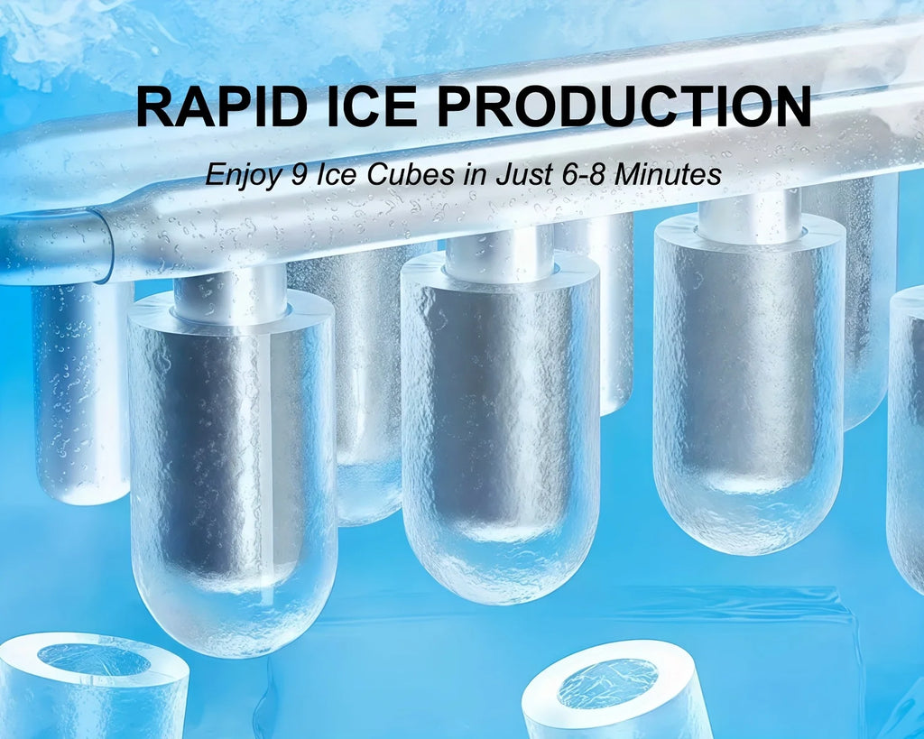 Countertop Ice Maker with Handle,Produces 26 Pounds of Ice Within 24 Hours,Mak 9 Ice Cubes in 6 Minutes.Portable Maker Comes
