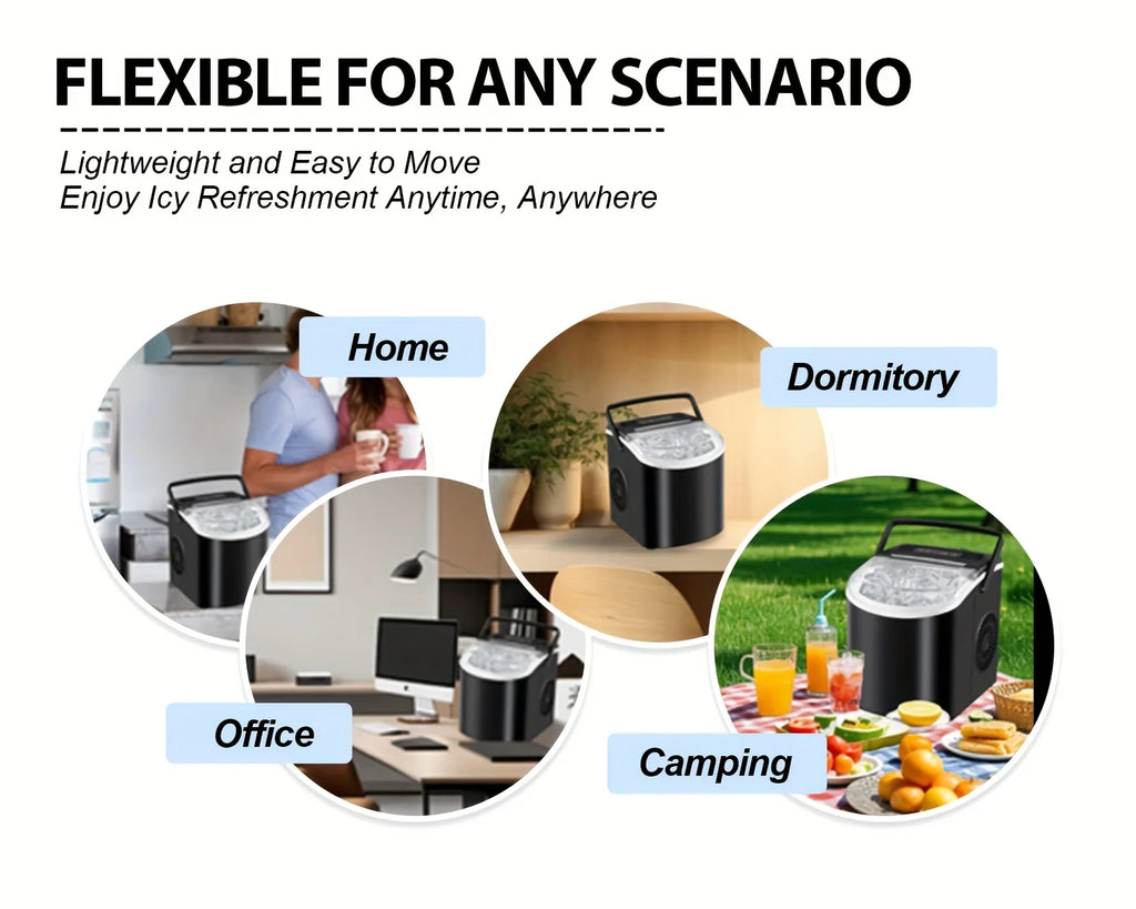 Countertop Ice Maker with Handle,Produces 26 Pounds of Ice Within 24 Hours,Mak 9 Ice Cubes in 6 Minutes.Portable Maker Comes