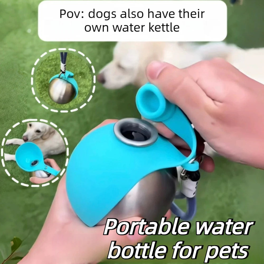 Stainless Steel Dog Water Bottle with Silicone Bowl Leak Proof Pet Drinking Bottle for Dogs Cats Walking Hiking Travel Use