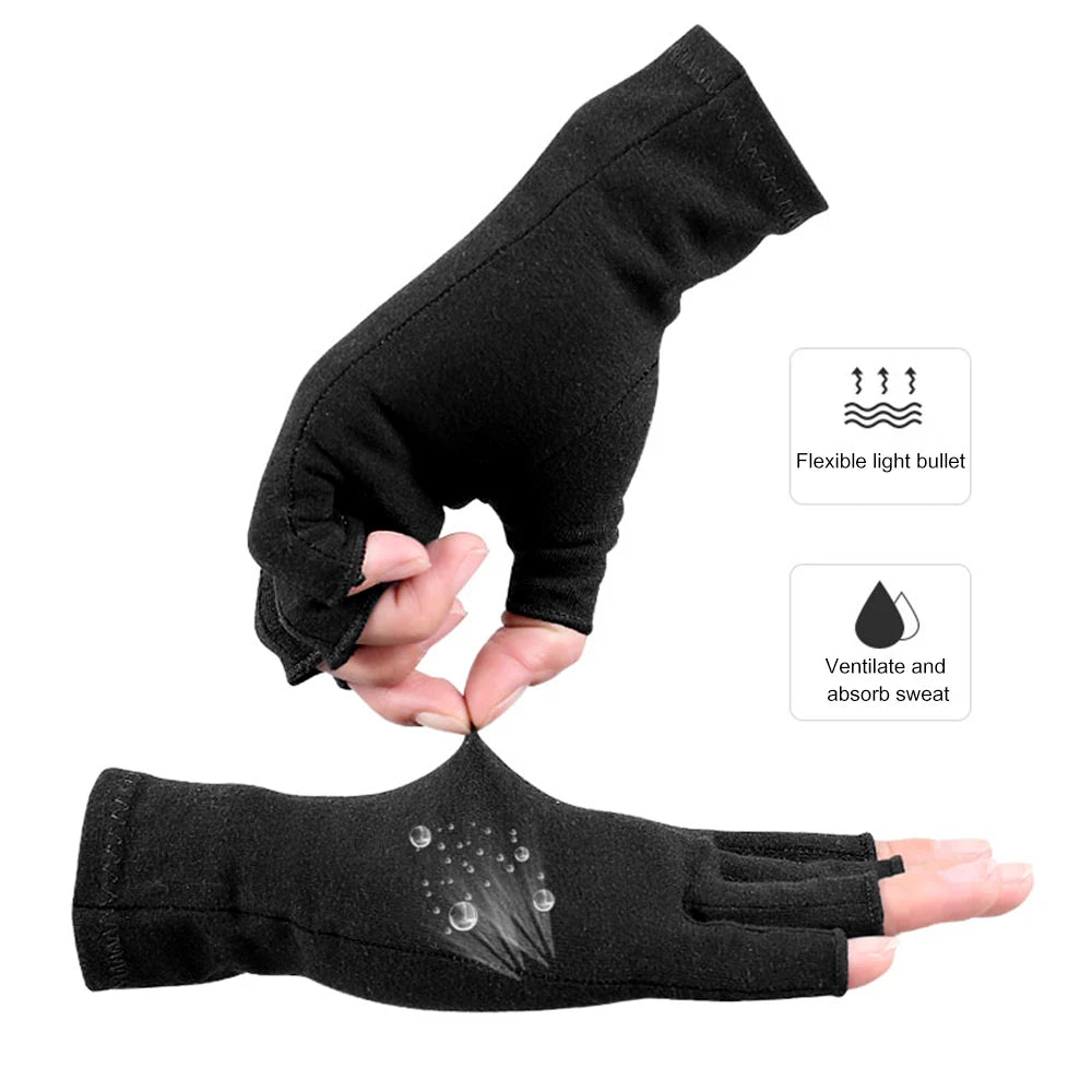 1Pair Copper Arthritis Gloves Half Finger Gloves Fingerless Gloves For Women Compression Gloves For Arthritis,Carpel Tunnel Pain
