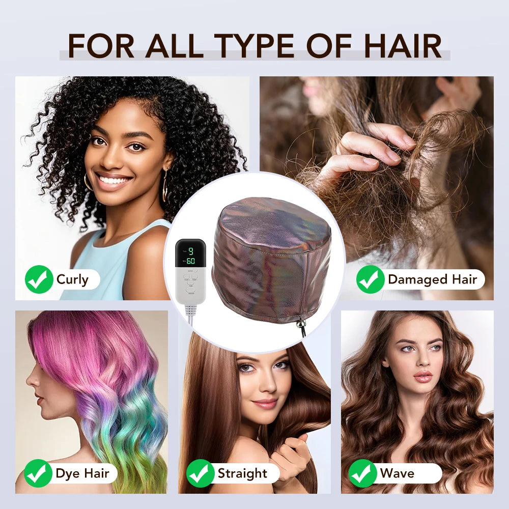 Hair Steamer For Deep Conditioning Thermal Heat Cap 9-Level 5 Timer Electric Thermal Hat Waterproof Salon Hair SPA Steamer Cap