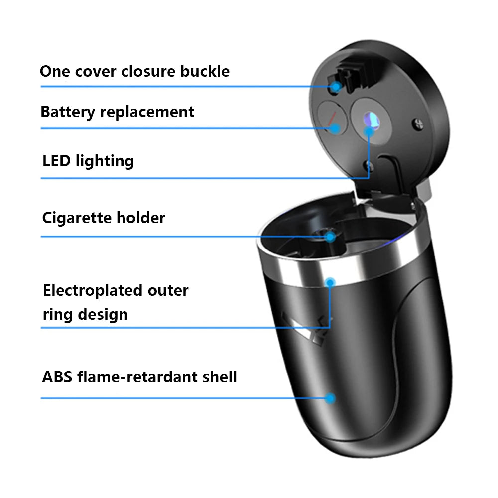 Car Ashtray With LED Light Universal Alloy Ash Tray Car  Retardant Cigarette Holder Ash Tray Automotive Supplies ﻿