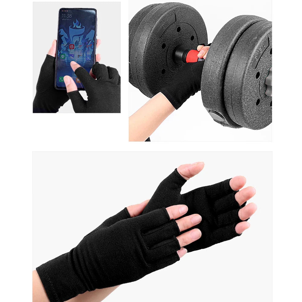 1Pair Copper Arthritis Gloves Half Finger Gloves Fingerless Gloves For Women Compression Gloves For Arthritis,Carpel Tunnel Pain