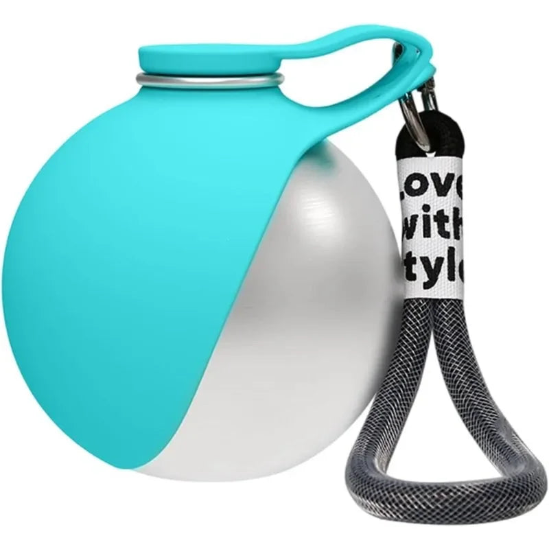 Stainless Steel Dog Water Bottle with Silicone Bowl Leak Proof Pet Drinking Bottle for Dogs Cats Walking Hiking Travel Use