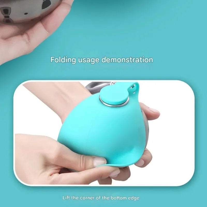 Stainless Steel Dog Water Bottle with Silicone Bowl Leak Proof Pet Drinking Bottle for Dogs Cats Walking Hiking Travel Use
