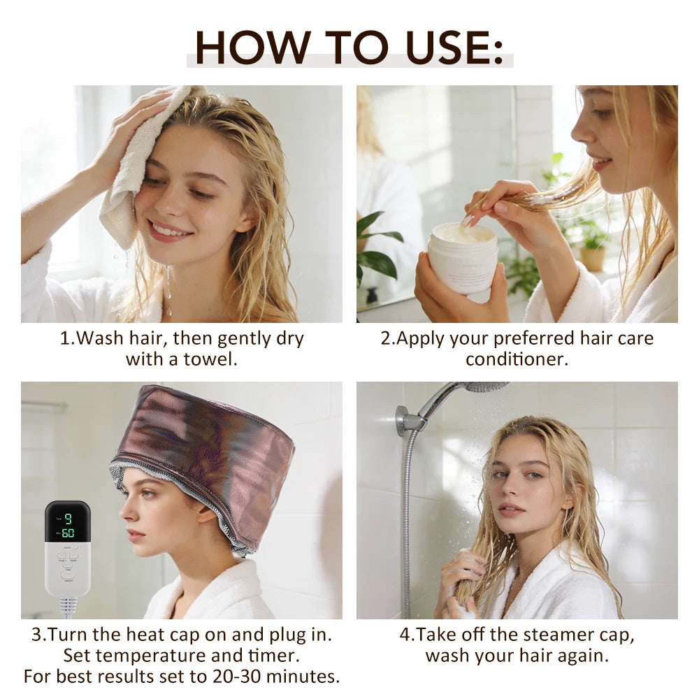 Hair Steamer For Deep Conditioning Thermal Heat Cap 9-Level 5 Timer Electric Thermal Hat Waterproof Salon Hair SPA Steamer Cap