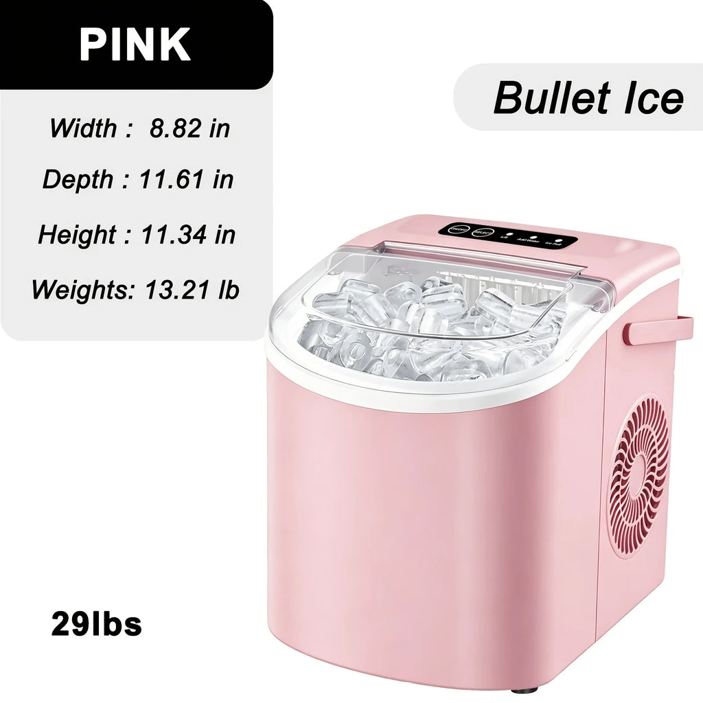 Countertop Ice Maker with Handle,Produces 26 Pounds of Ice Within 24 Hours,Mak 9 Ice Cubes in 6 Minutes.Portable Maker Comes