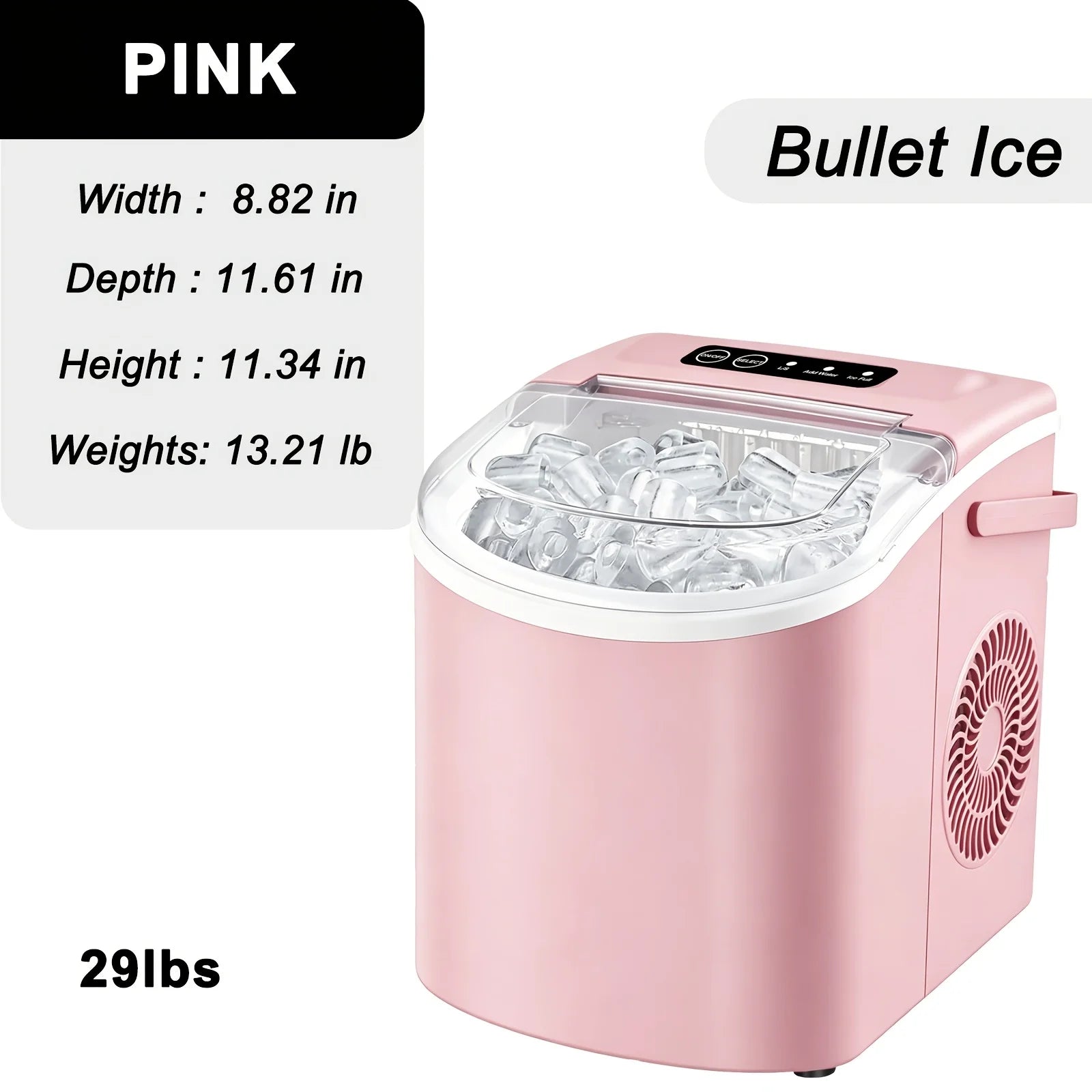 Countertop Ice Maker with Handle,Produces 26 Pounds of Ice Within 24 Hours,Mak 9 Ice Cubes in 6 Minutes.Portable Maker Comes