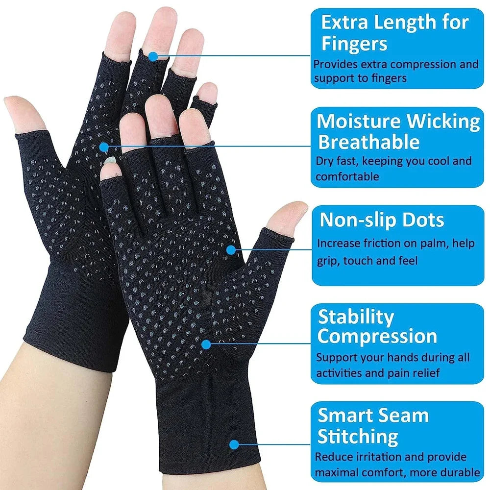 1Pair Arthritis Gloves for Pain Relief,Compression Gloves for Arthritis,Carpal Tunnel,Typing,Fingerless Hand Gloves for WomenMen
