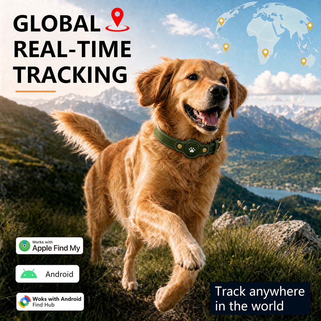 GPS Tracker Dog Collar(Tracker Included) Smart Pet Collar with Real-Time Tracking,No Monthly Fee/Subscription Waterproof Leather