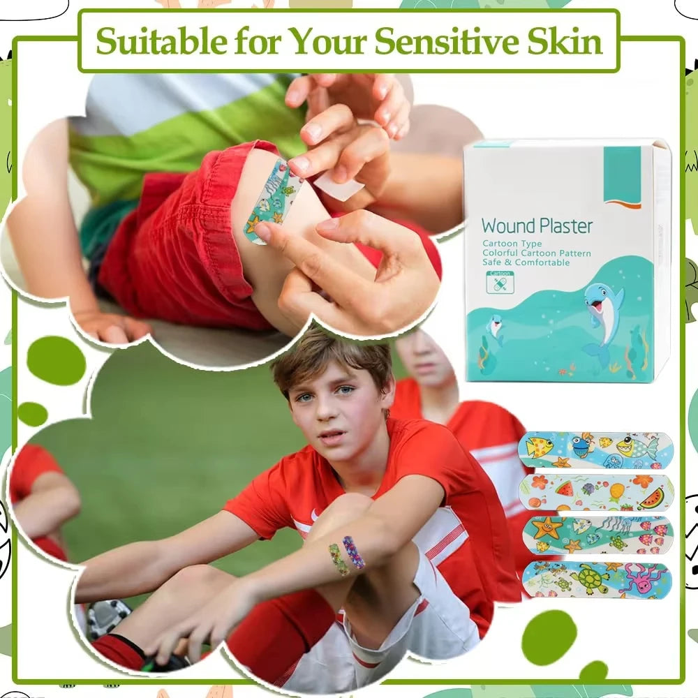 "100Pcs Kids Bandages Bulk Kids Cute Cartoon Bandages Flexible Adhesive Strips Medical Waterproof Breathable for Children "