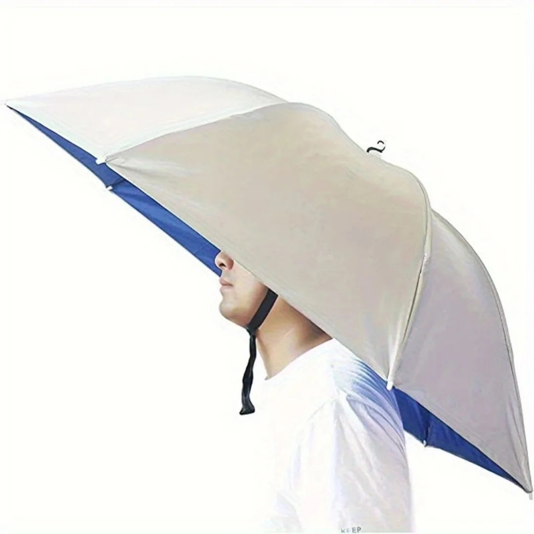 Fishing Umbrella Hat – Head - mounted Sunshade for Outdoors. Large, Foldable, All - Weather. Reinforced Windproof, Wide Canopy,