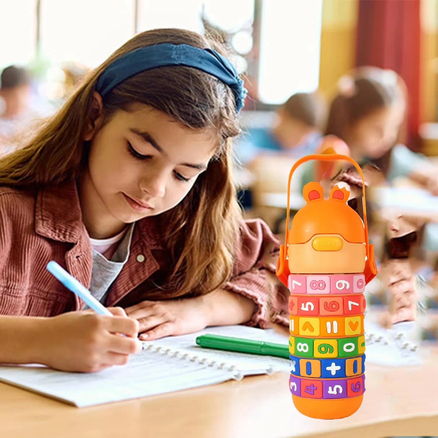 Children's Math Toy Stainless Steel Water Bottle Cute Thermo Stainless Steel Water Bottle with Strap and Straw