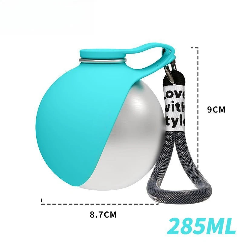 Stainless Steel Dog Water Bottle with Silicone Bowl Leak Proof Pet Drinking Bottle for Dogs Cats Walking Hiking Travel Use
