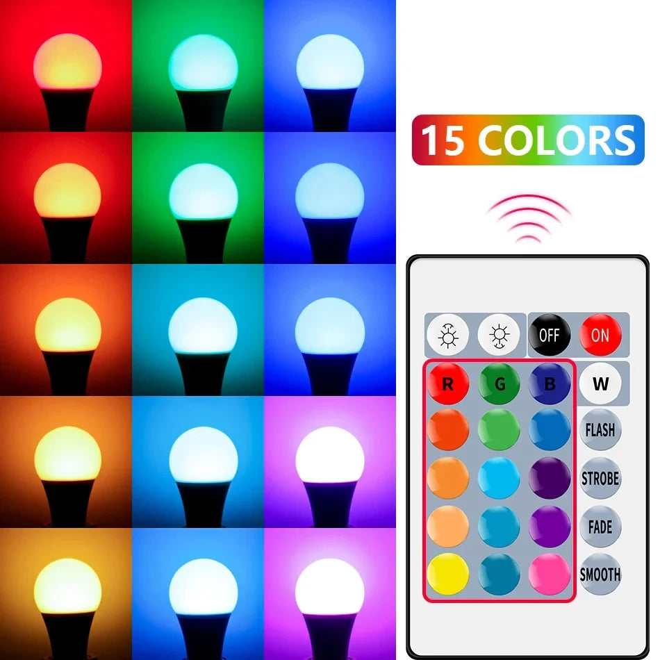 1-10PCS Smart RGBW LED Bulb Spotlight E27 E14 B22 GU10 with Infrared Remote Control Suitable for Colorful Home Lighting