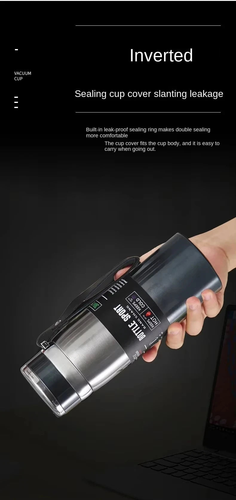 1L Portable Stainless Steel Thermal Bottle - Vacuum Insulated Thermos Keep Cold and Hot, for Water, Tea & Coffee Home Office Use