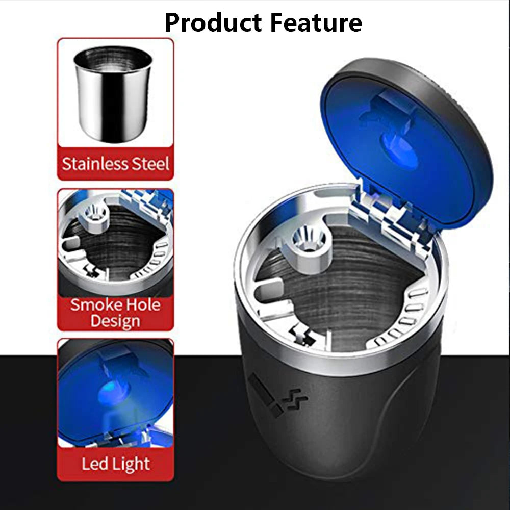 Car Ashtray With LED Light Universal Alloy Ash Tray Car  Retardant Cigarette Holder Ash Tray Automotive Supplies ﻿