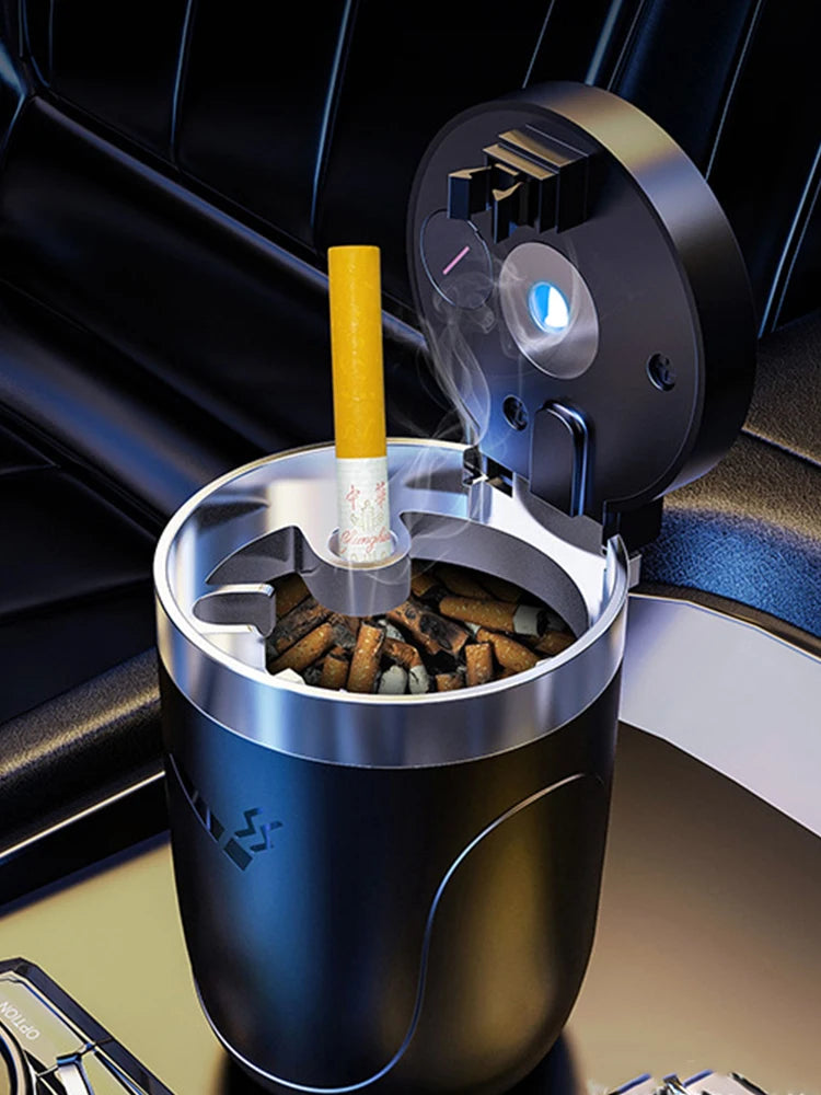 Car Ashtray With LED Light Universal Alloy Ash Tray Car  Retardant Cigarette Holder Ash Tray Automotive Supplies ﻿