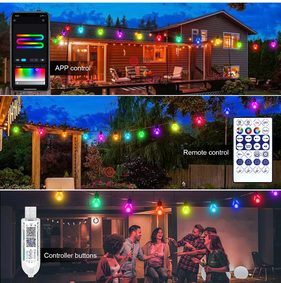 Smart WIFI/Bluetooth G40 LED Bulb String Light 25/50 Bulbs Christmas USB Fairy Lights Room Outdoor Garden Decor LED Garland Lamp