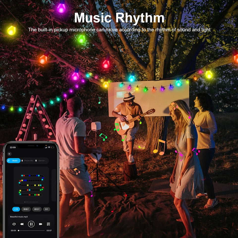 Smart WIFI/Bluetooth G40 LED Bulb String Light 25/50 Bulbs Christmas USB Fairy Lights Room Outdoor Garden Decor LED Garland Lamp