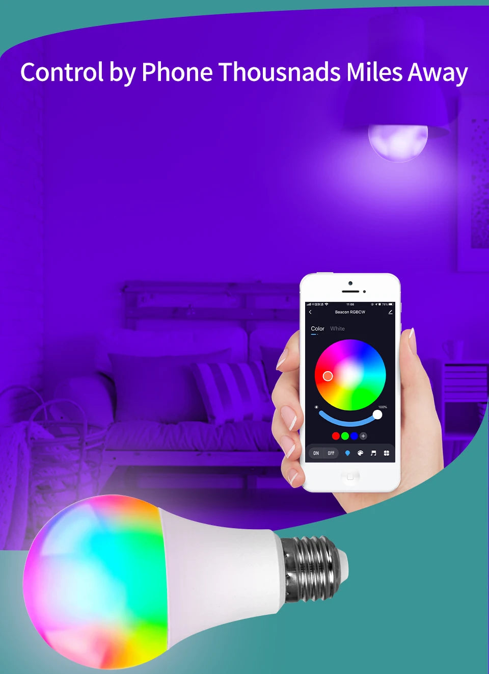 Tuya Smart Led Bulb E27 220V Smart Light Dimable Bluetooth RGB Lamp APP Control for Bedroom Room Decoration Party Lights