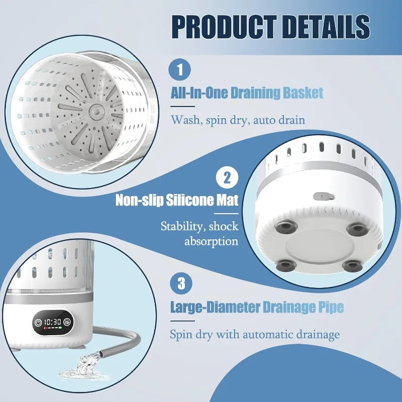 3L Mini Washing Machine,3 In 1 Portable Washing and Spin Dry,Drain Washing Machine,Small Washer for Underwea Socks Baby Clothes