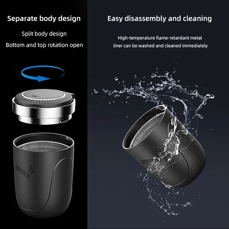 Car Ashtray With LED Light Universal Alloy Ash Tray Car  Retardant Cigarette Holder Ash Tray Automotive Supplies ﻿