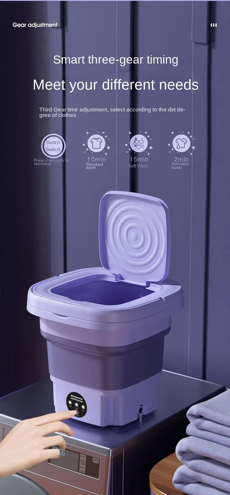 High Capacity 8L Foldable Portable Washing Machine Spin Dryer Lightweight Household Mini Washer for Intimates Socks Panties