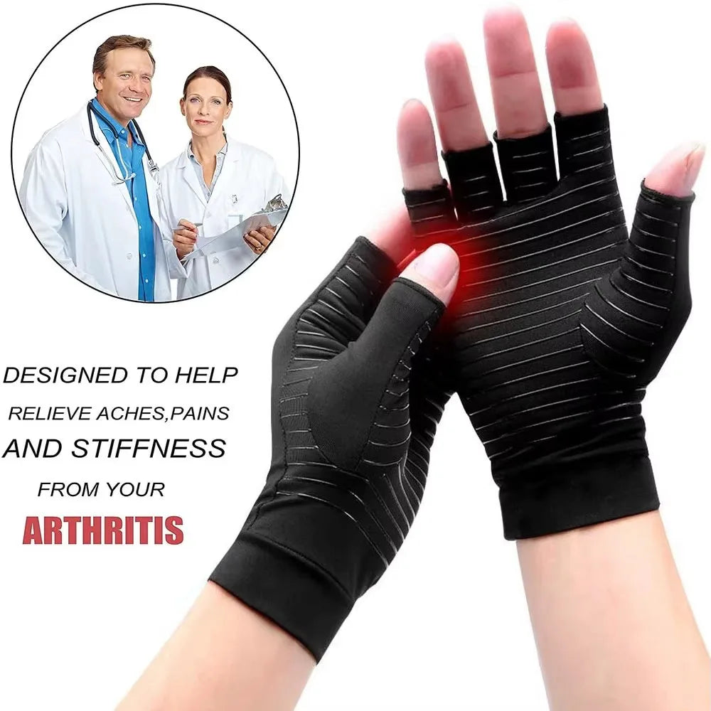 1Pair Copper Compression Gloves for Arthritis - Open Finger- For Men & Women, Hand Support for Typing & Daily Wear