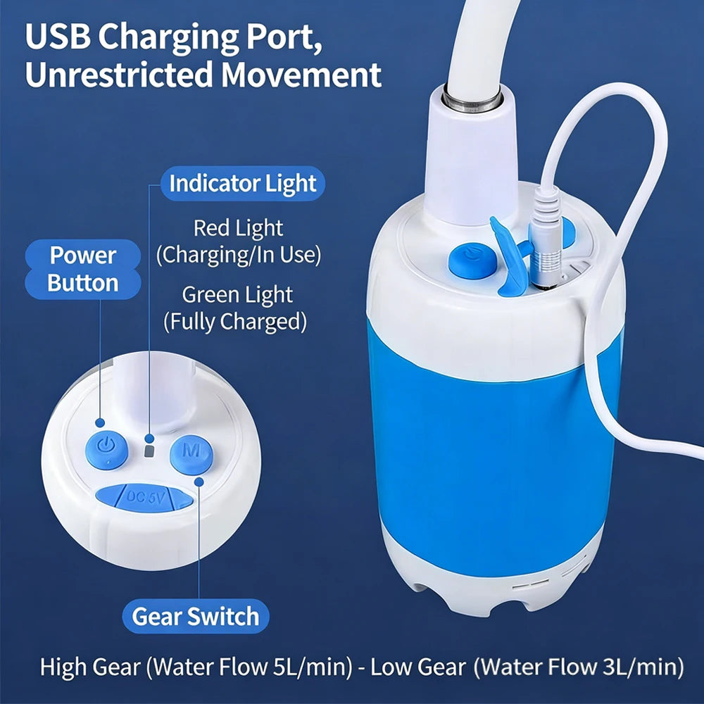Portable Electric Shower Pump  2pcs Shower Head Sprayer USB Portable Pet Bath Shower Kit for Camping RV Travel  Watering Plants